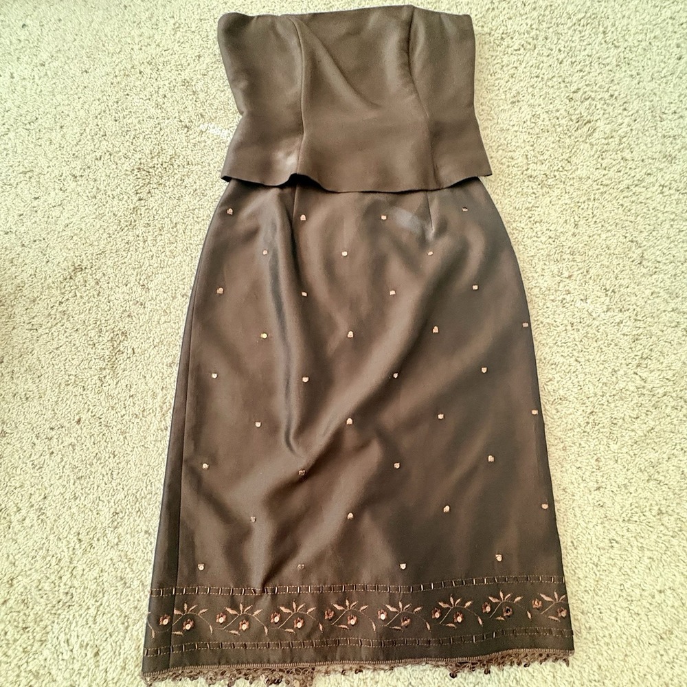Ann Taylor Vintage 90's Brown sequin skirt, bustier top, & jacket